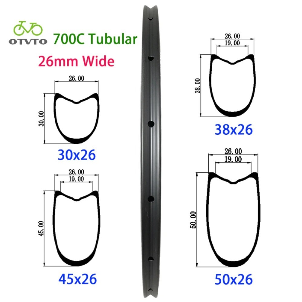 1 Pcs 700c Gravel Bike Carbon Rims Tubular 26mm Width 30mm 38mm 45mm 50mm Depth