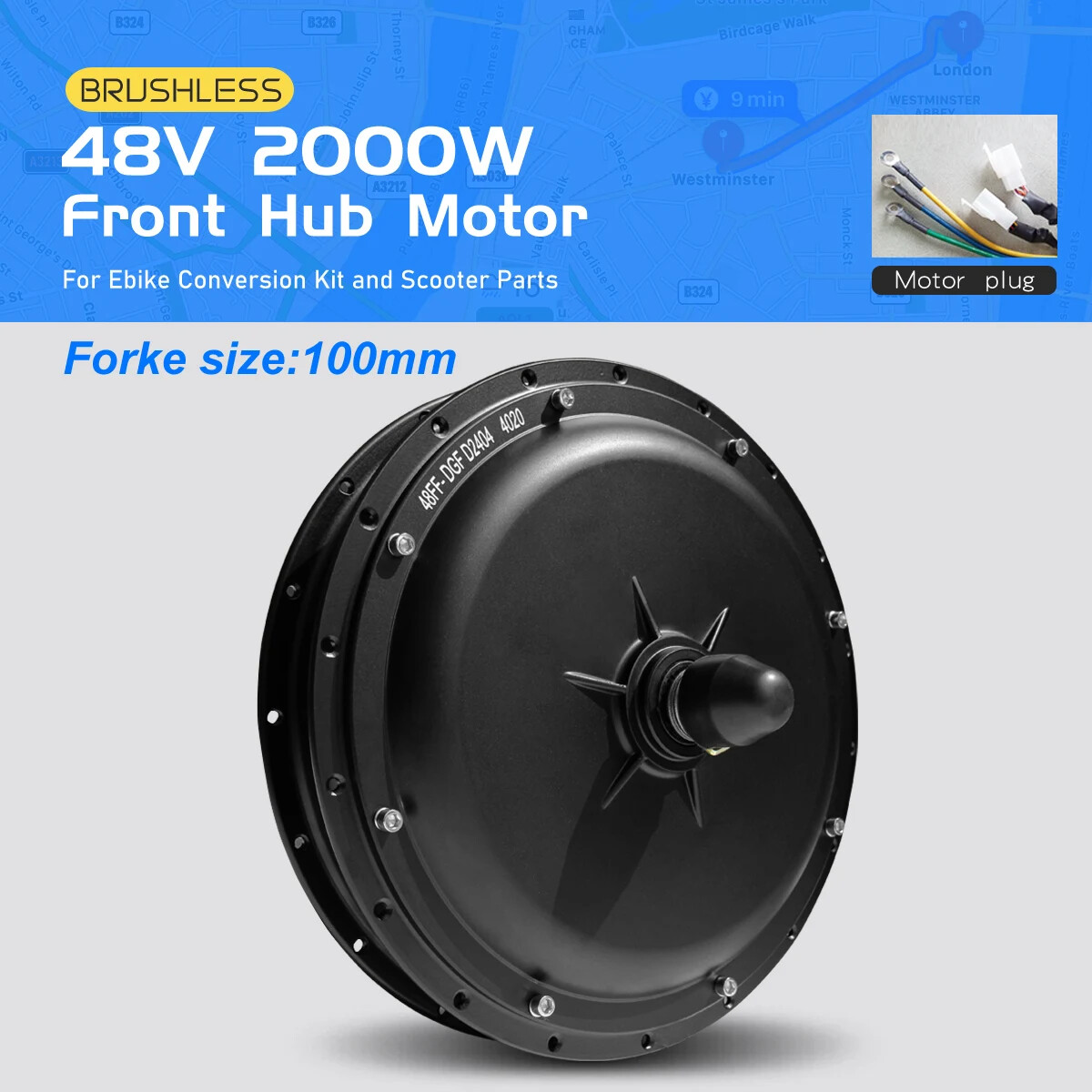 48V 52V 2000W Front/Rear Brushless Nongear Hub Motor Drive for MTB Electric Bike