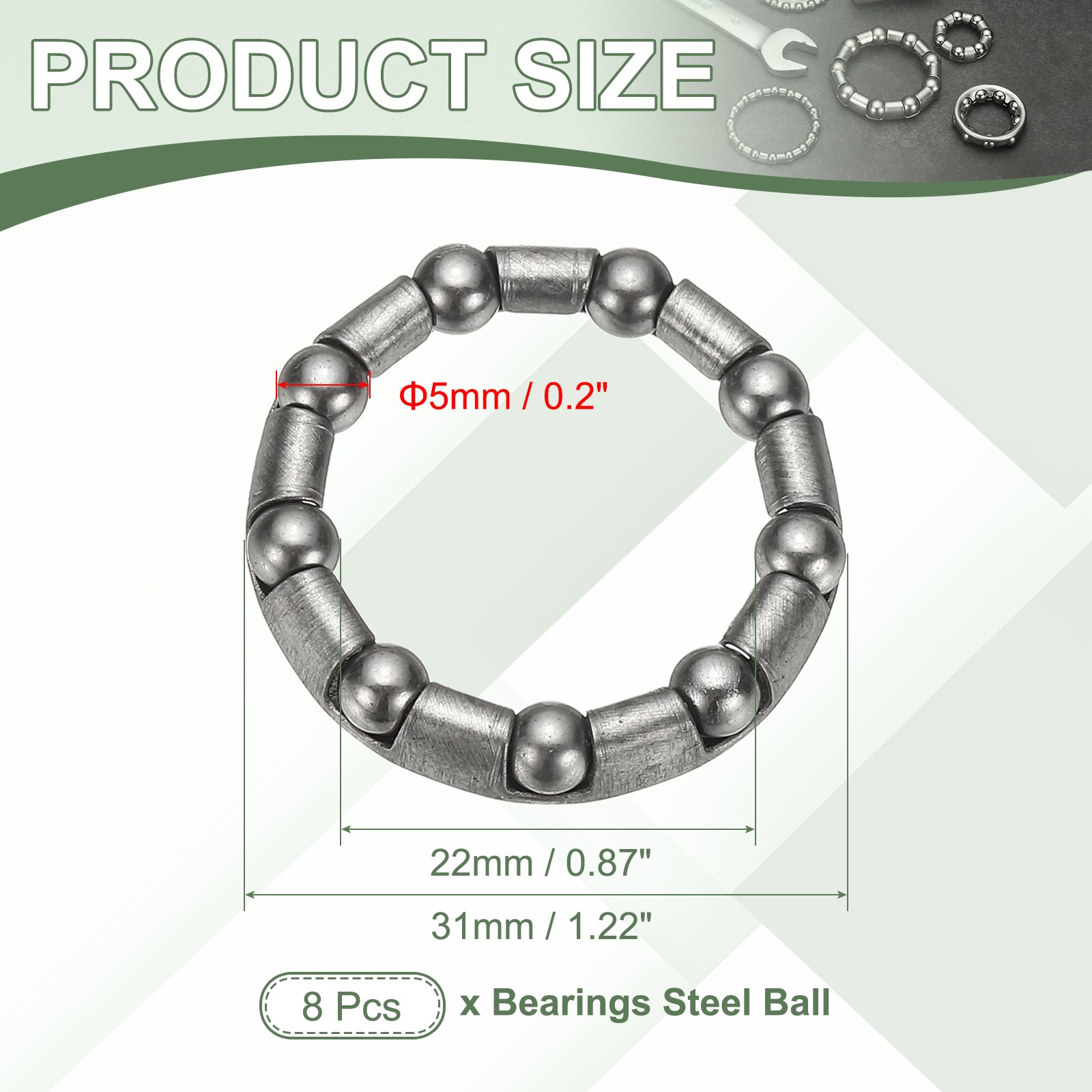 Bike Ball Bearings, Bicycle Crank Bearing #6, 3/16″ x 9 Balls 8 Pack Silver