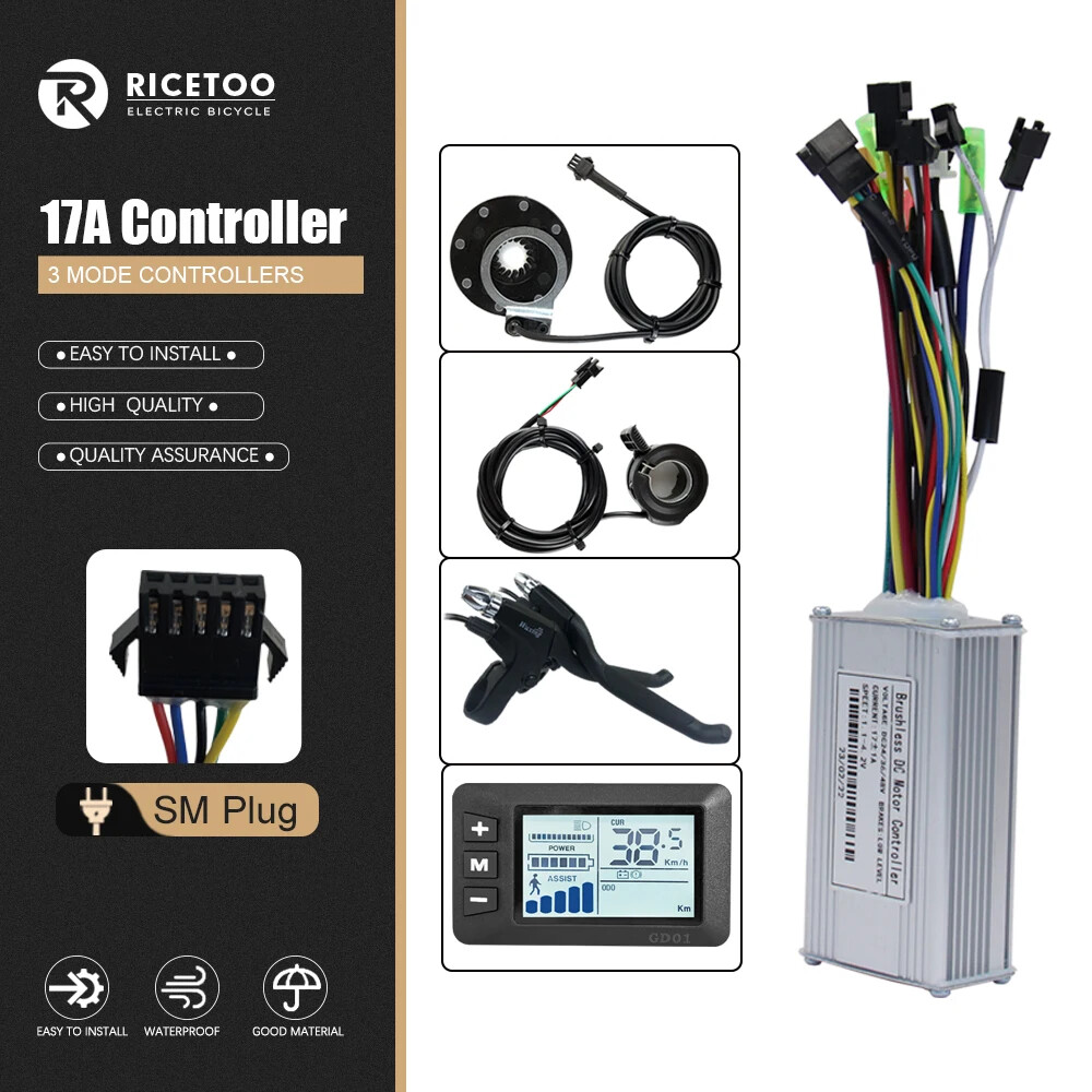 3-mode Sine Wave E-bike Brushless Controller 36V 48V 17A/26A/30A/40A 250W-2000W