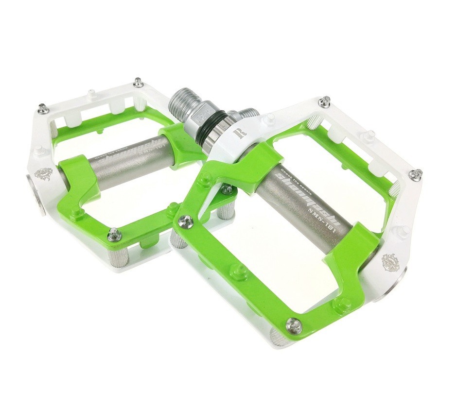 Aluminum Road MTB Mountain Bike Bicycle Pedal 3 Bearing Flat Pedals White Green