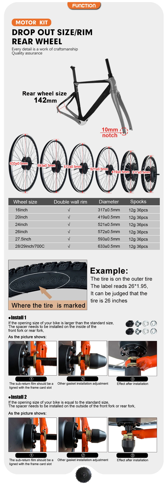 E-bike Conversion Kit 36V 48V 250W 350W 500W Rear Cassette Wheel Hub Motor