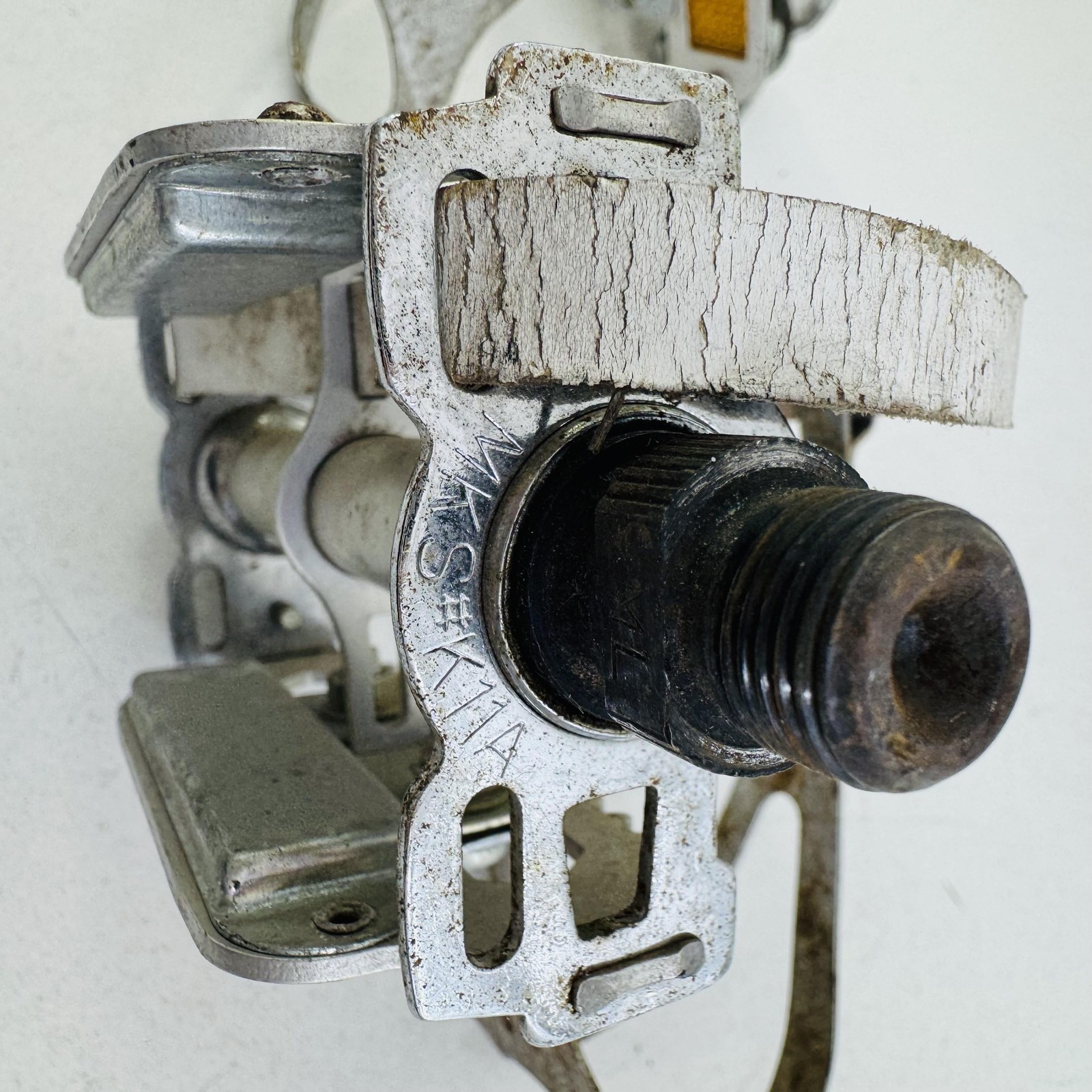 Vintage MKS K11A Platform Pedals Christophe Toe Clips Straps 9/16 In Silver A96
