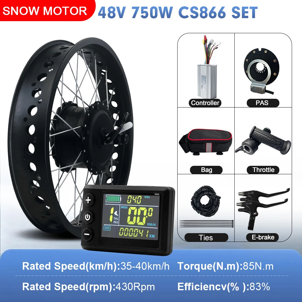 E-bike Conversion Kit 48V 750W 20/24/26inch Front Hub Motor Wheel Dropout 135mm