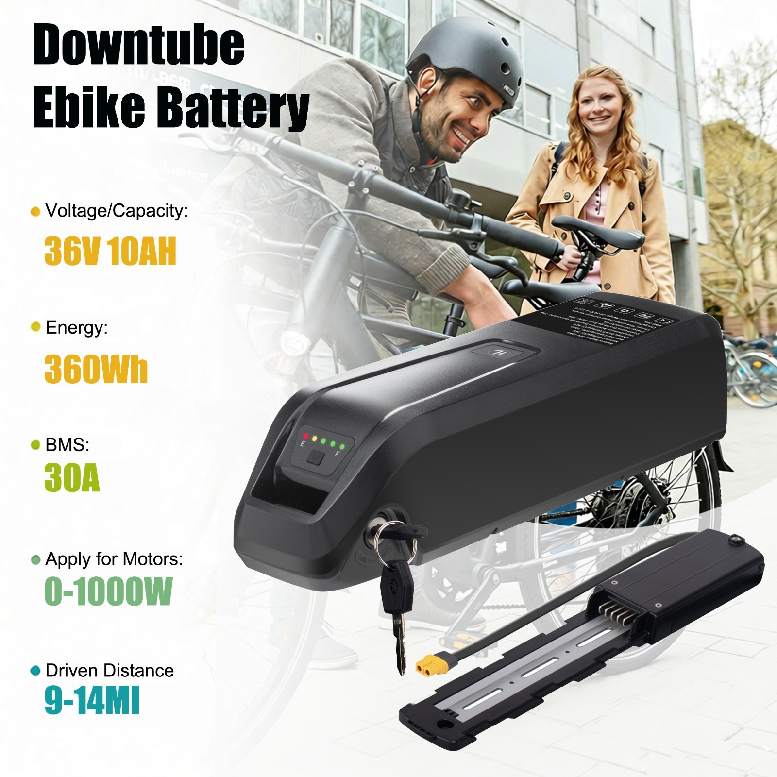 Ebike Battery 36V 10Ah/15Ah/20Ah Electric Bicycle Lithium Battery 1200W with BMS