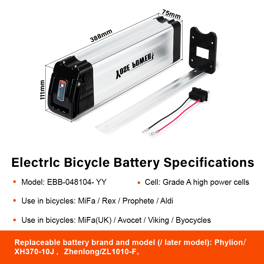 48V10.4Ah Lithium Battery SilverFish Ebike Battery for Max 750W Electric Bicycle