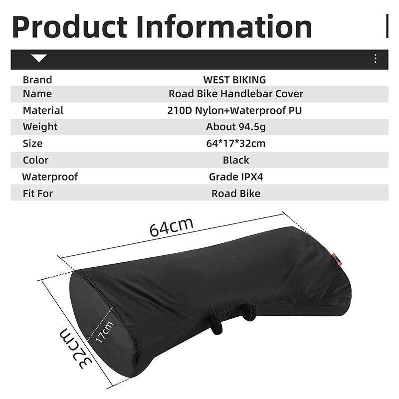 WEST BIKING Waterproof Dustproof Road Bike Handlebar Protector Cover Black