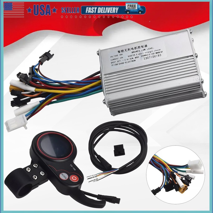 48V-25A 1200W Brushless Motor Controller & LCD Display + 6 Pin Cable For Scooter