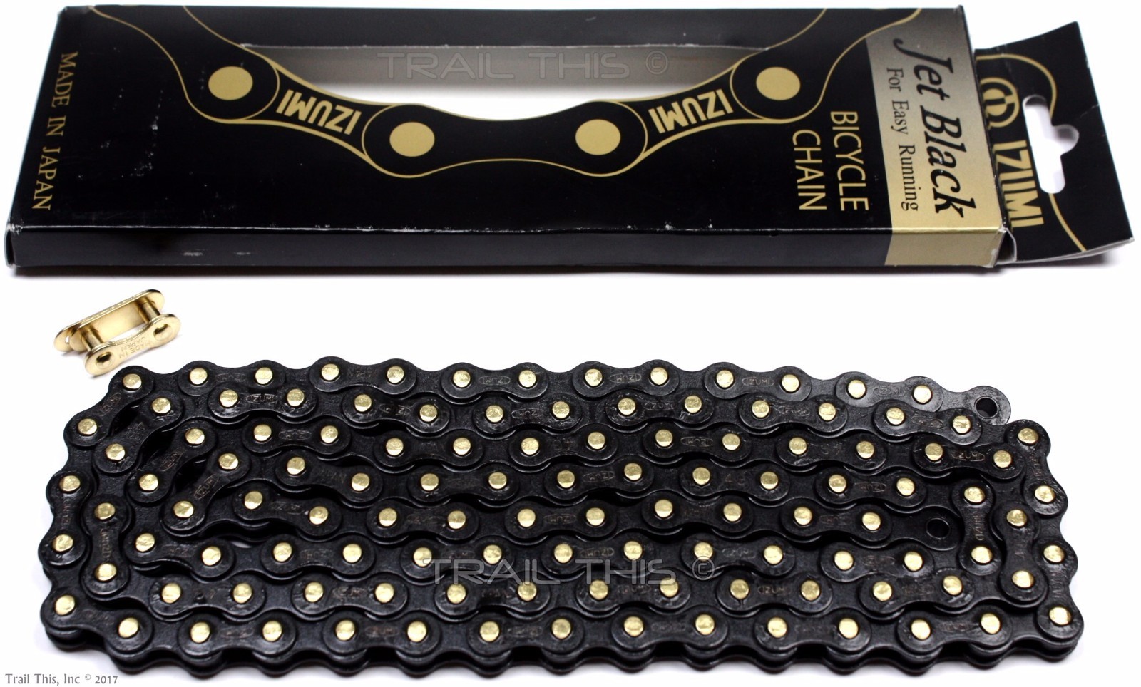 Izumi Jet Black with Gold Pins 1/2 x 1/8 116L BMX Track Single-Speed Bike Chain