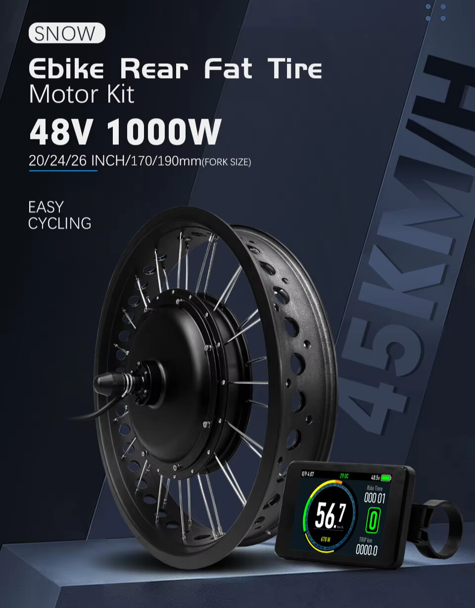 48V 1000W 4.0Tyre Rear Cassette Hub Motor Wheel for Snow E-bike Conversion Kit