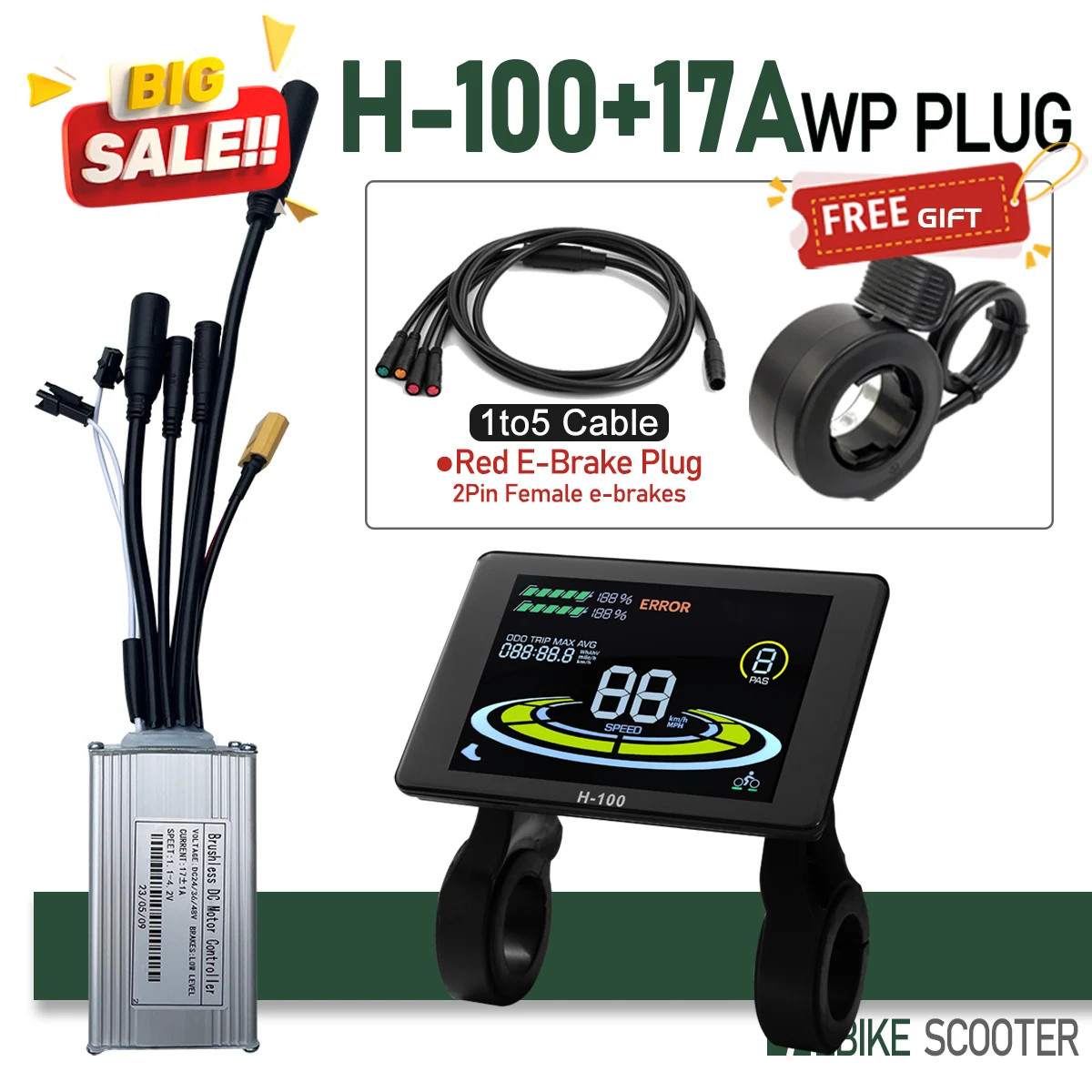 E-bike SineWave 3 Mode Controller 17A26A30A40A with 24V/36V/48V/52V Controller