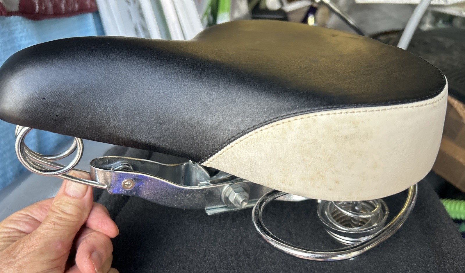 Retro Beach Cruiser Bike Seat White Black Wide Comfort Saddle Crash Rail