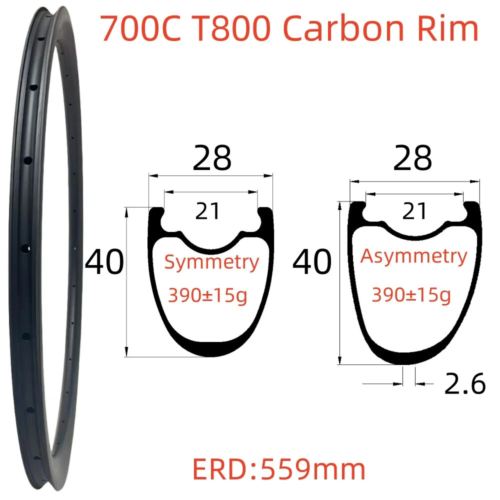 700C Gravel Bike Carbon Fiber Rim 28mmx40mm 24 28H Tubeless Road Bicycle Wheels