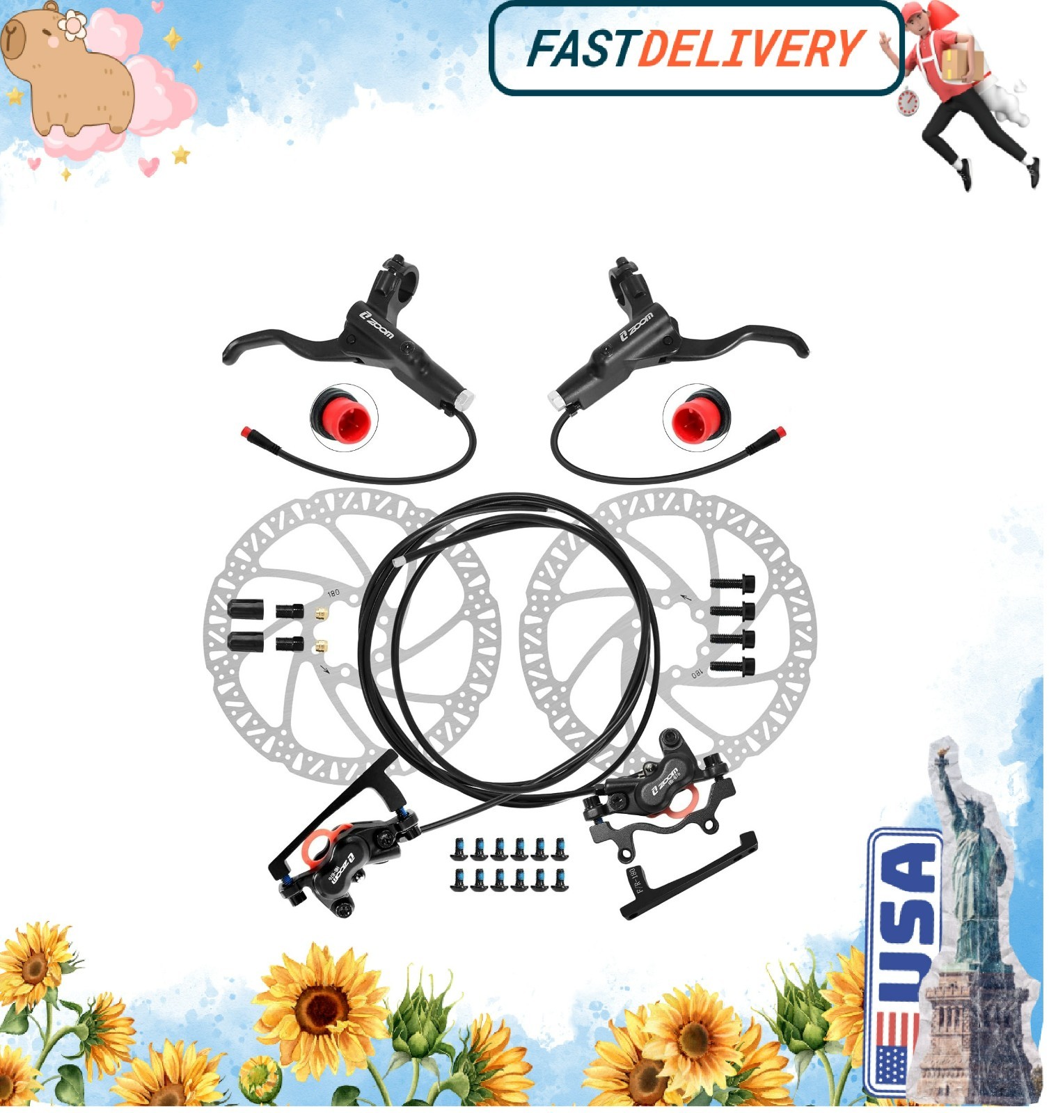 Z00M HB876E 2-PIN 4-Pistons E-Bike Electric Power-Off Hydraulic Brake Set