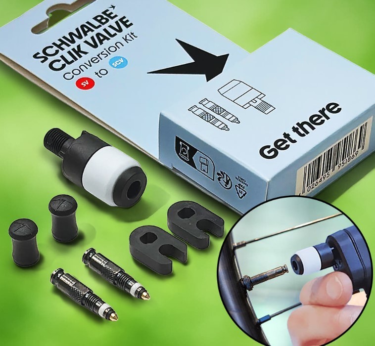 Schwalbe Clik Valve Conversion Kit SV Presta to SCV Bicycle Tire Pump Adapter