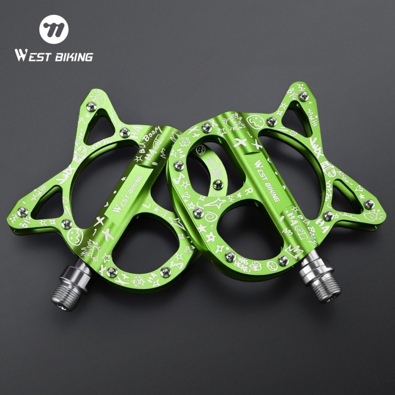 West Biking Cats Cycling Platform Pedals 3 Bearings Aluminum Bicycle Pedals