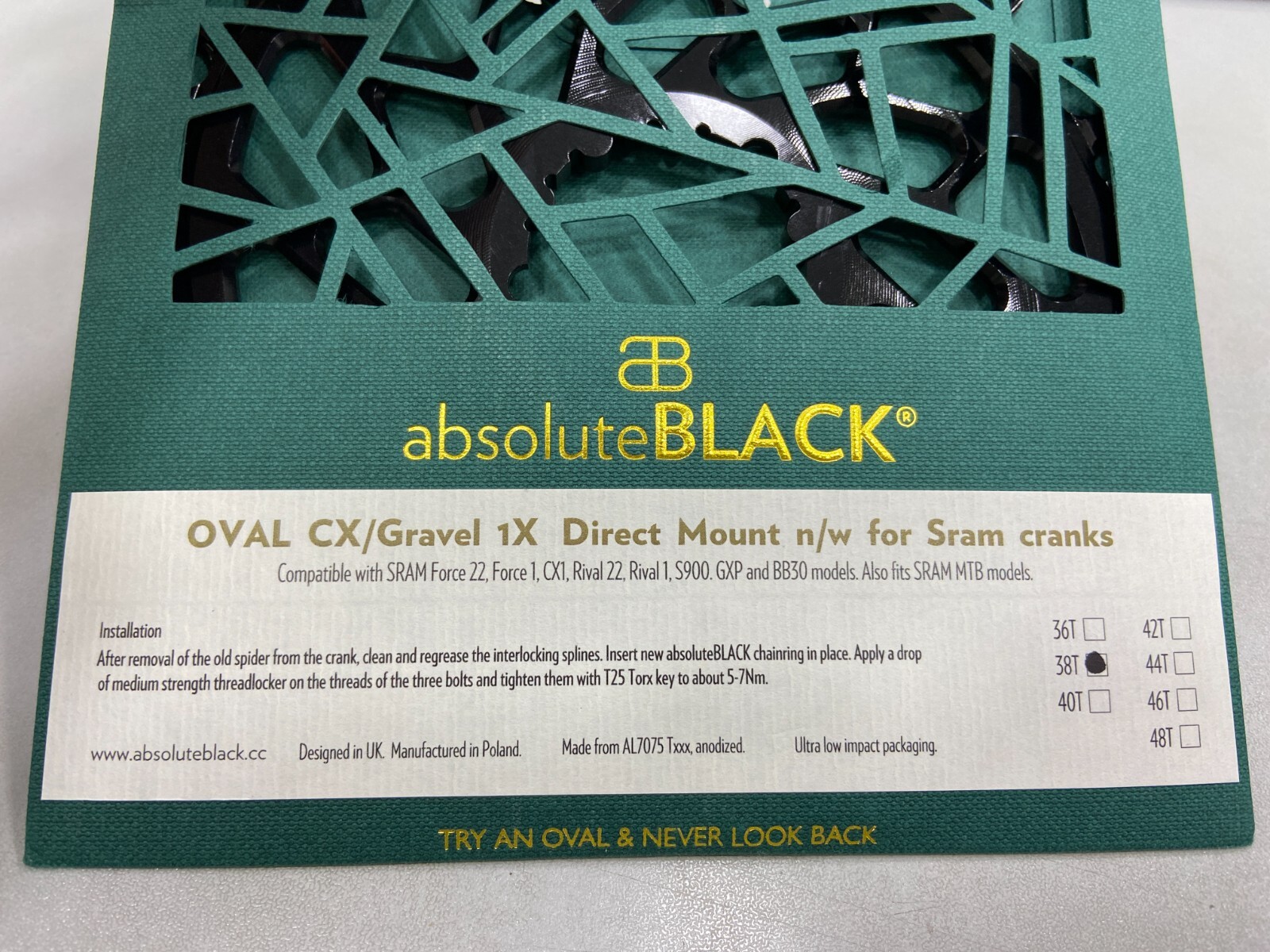 AbsoluteBlack Oval CX /Gravel 1X Direct Mount Chainring For Sram Crank (36T-48T)