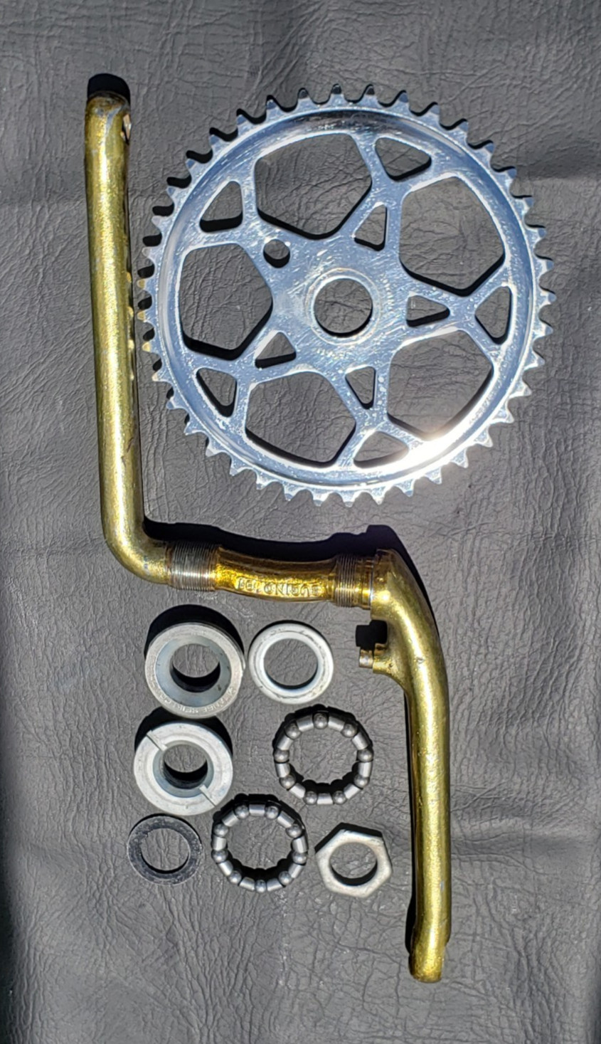 Nice! Old School Panda BMX Sugino Japan 178mm Gold Crankset 1981 40t Snowflake