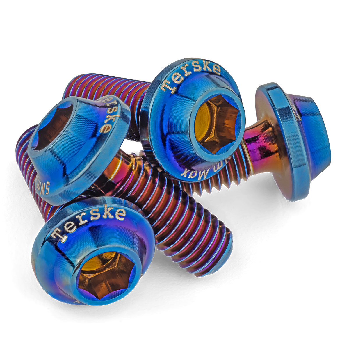 Terske PVD Burnt Blue Low Profile Titanium Water Bottle Cage Bolts – M5 x 14mm