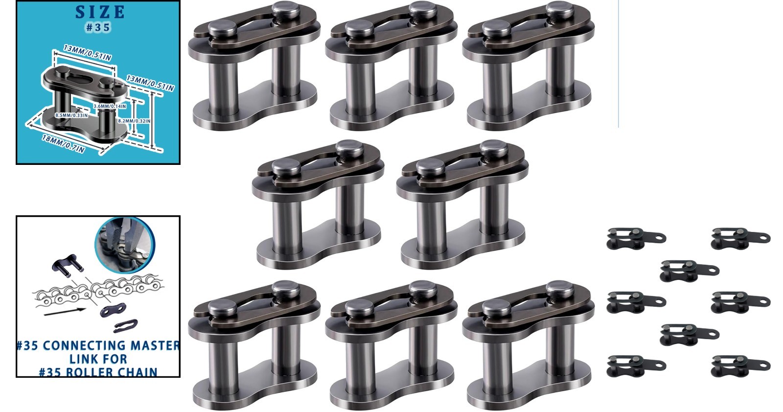 8Pcs Heavy-Duty Alloy Steel Chain Master Links for Mini Bikes, Go-Karts & More