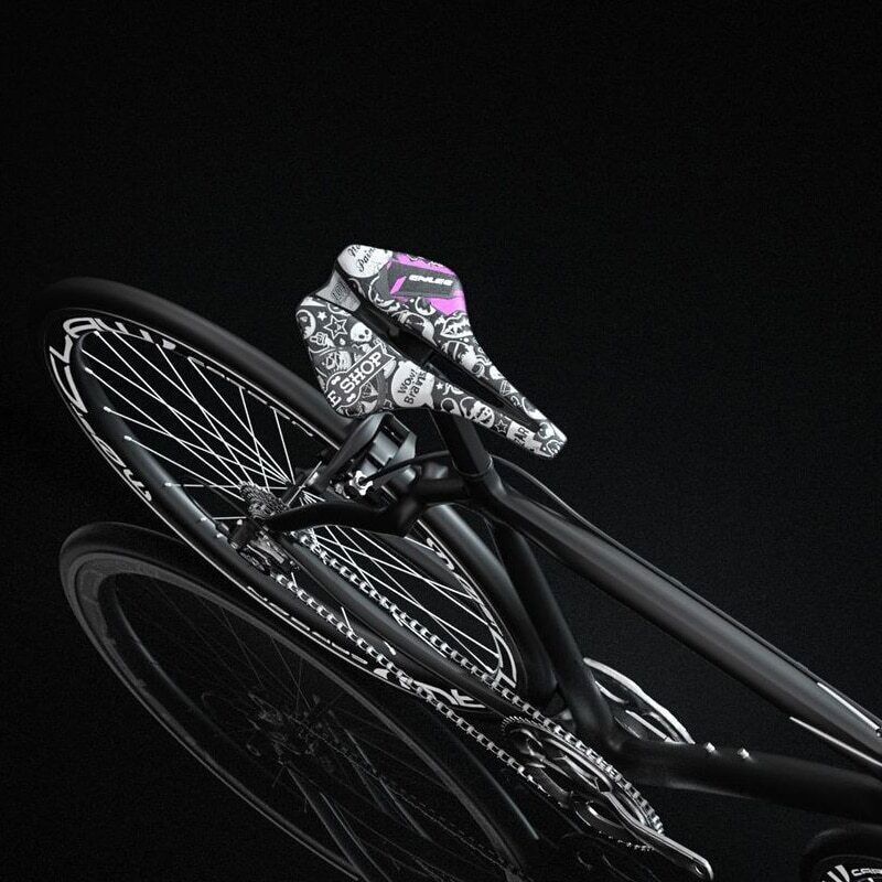 Bicycle Saddle Graffiti Printed Short Nose Bike Seat Ergonomic Cut Out