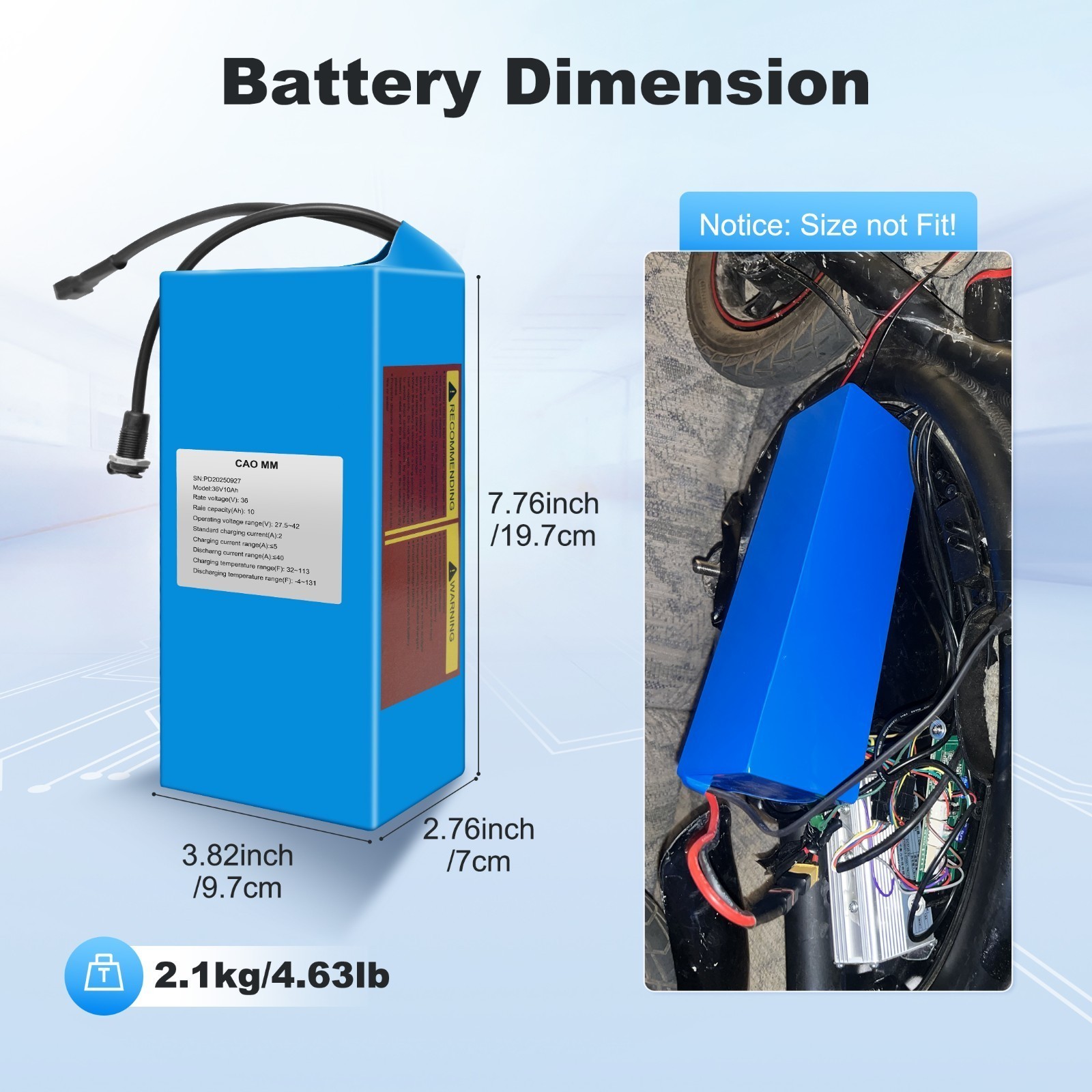 36V Ebike battery 36V 10Ah Li-ion Battery For Electric Bicycle 100W-750W Motors