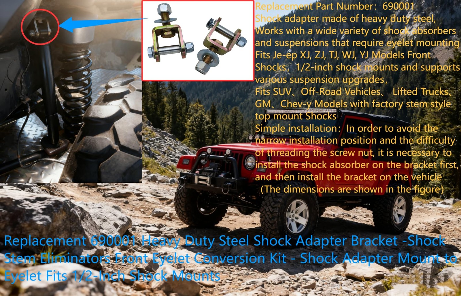 Aizhuer Replacement 690001 Heavy Duty Steel Shock Adapter Bracket -Shock Stem