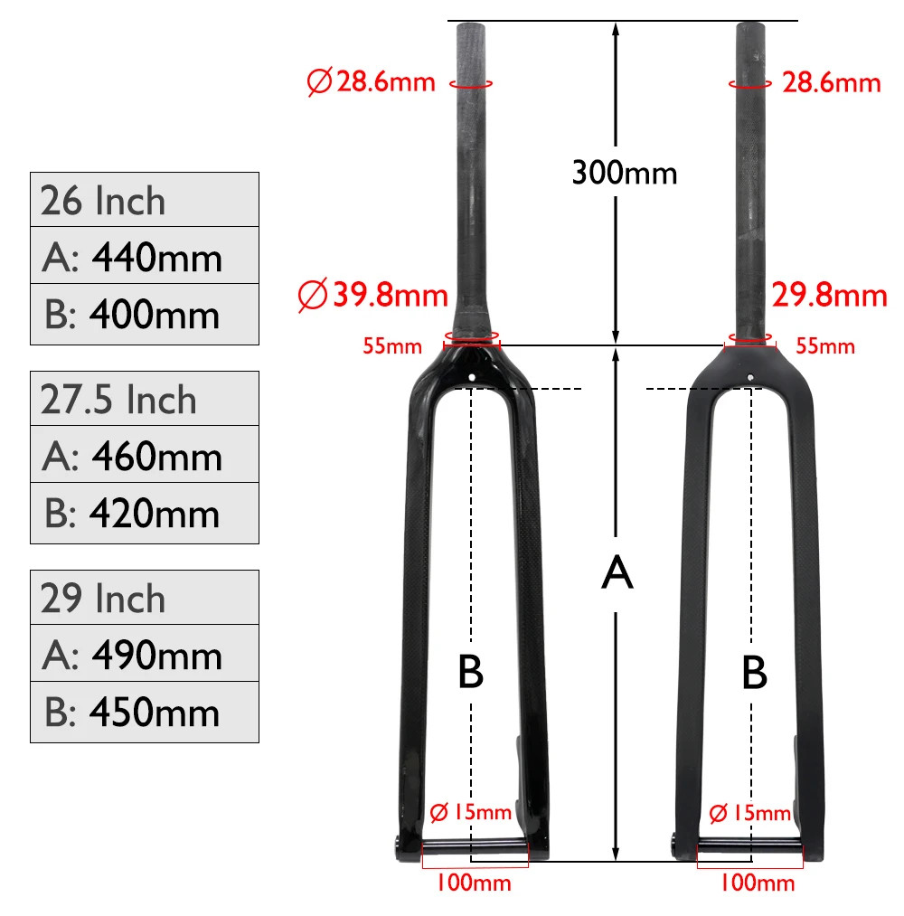 26/27.5/29 Inches Carbon MTB Fork Thru Axle 15*100mm Straight/Conical Disc Brake