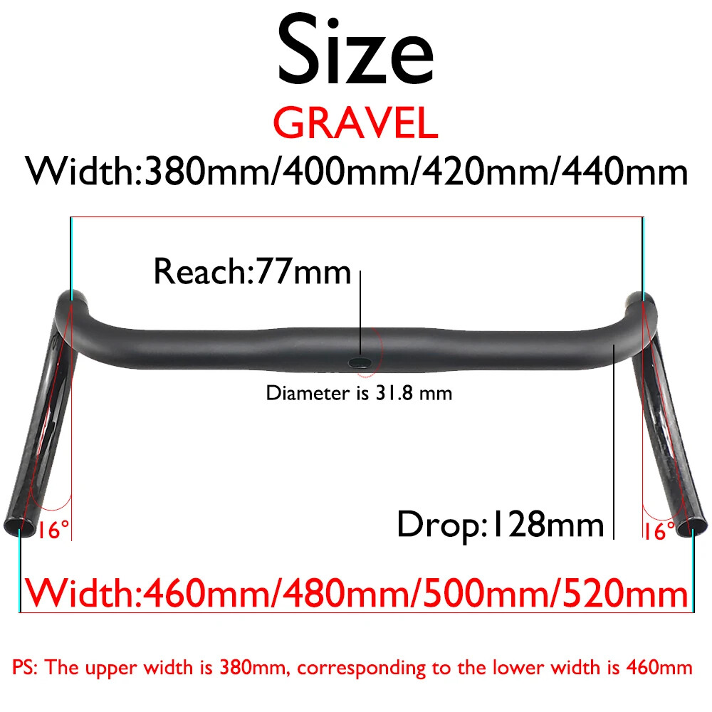 Carbon Fiber Internal Routing Road Gravel XC Bike Handlebars 380/400/420/440mm
