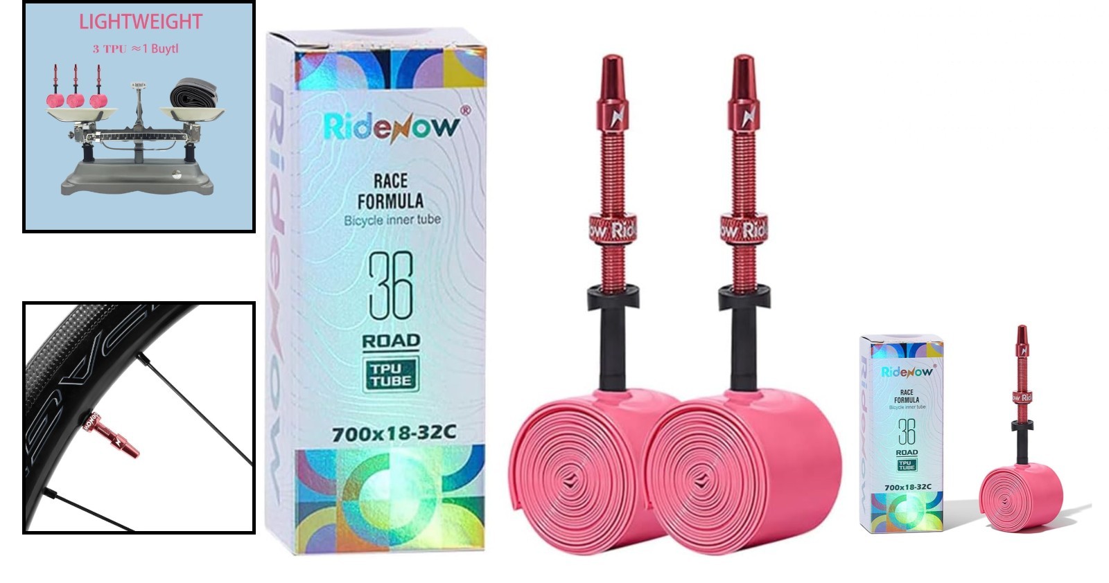 2 Pack Ridenow TPU Inner Tube 700C x 18-32C Lightweight for Road Bike 65mm