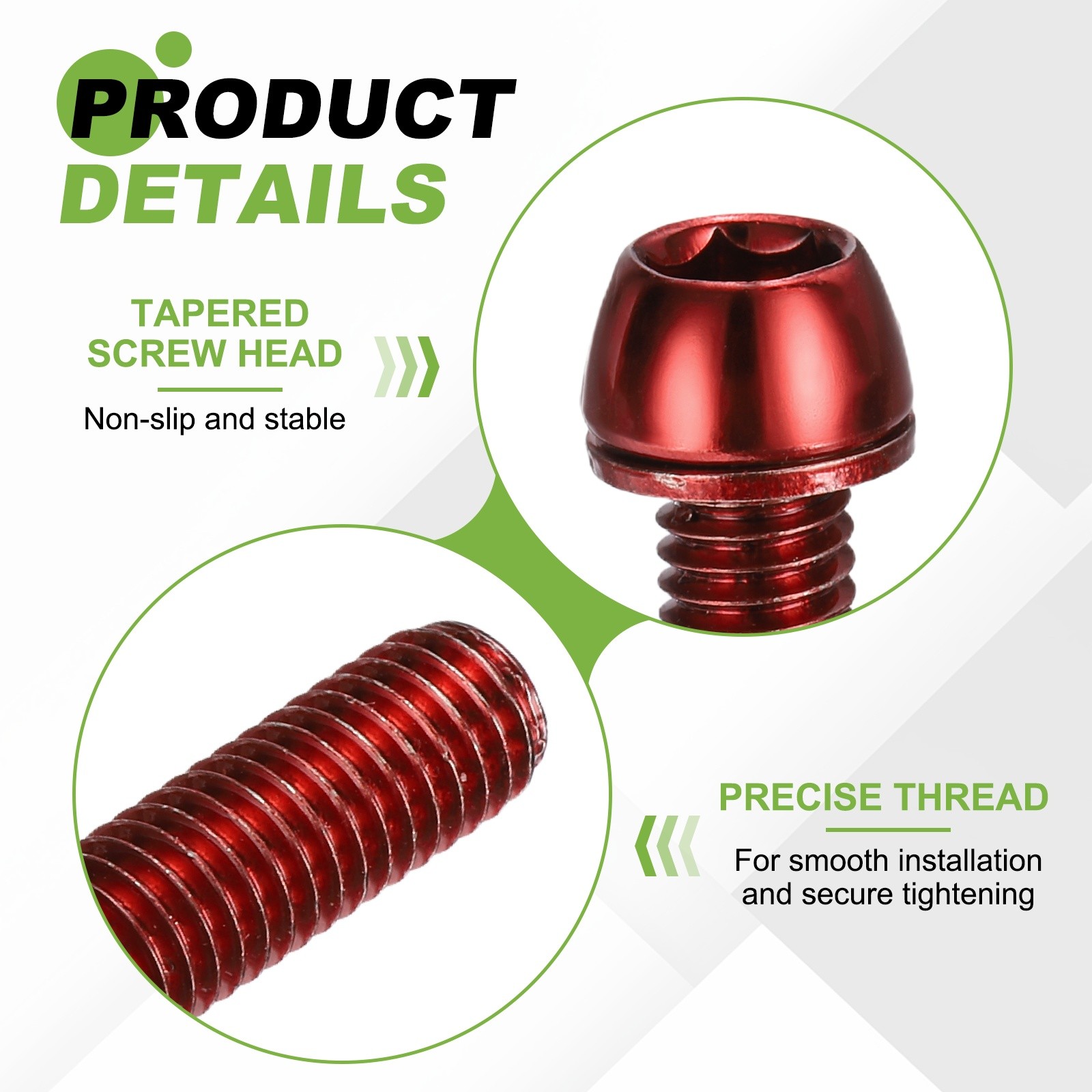 M6 x 20mm Bike Stem Bolts, 6pcs Tapered Bolts Screws for Bicycle Stem, Red