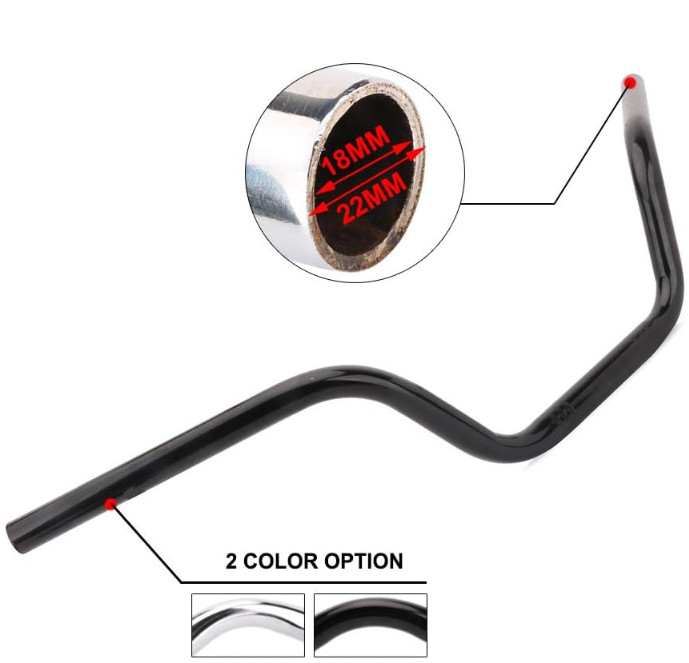 Manillar moto 7/8 pulg alto tipo tracker universal para cruiser y custom negro