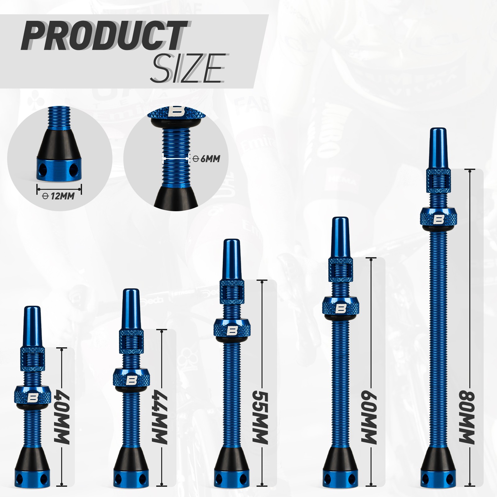 BWSHLF Bicycle Aluminum Tubeless Presta Valve Stem 40/44/55/60/65/80/100mm Blue
