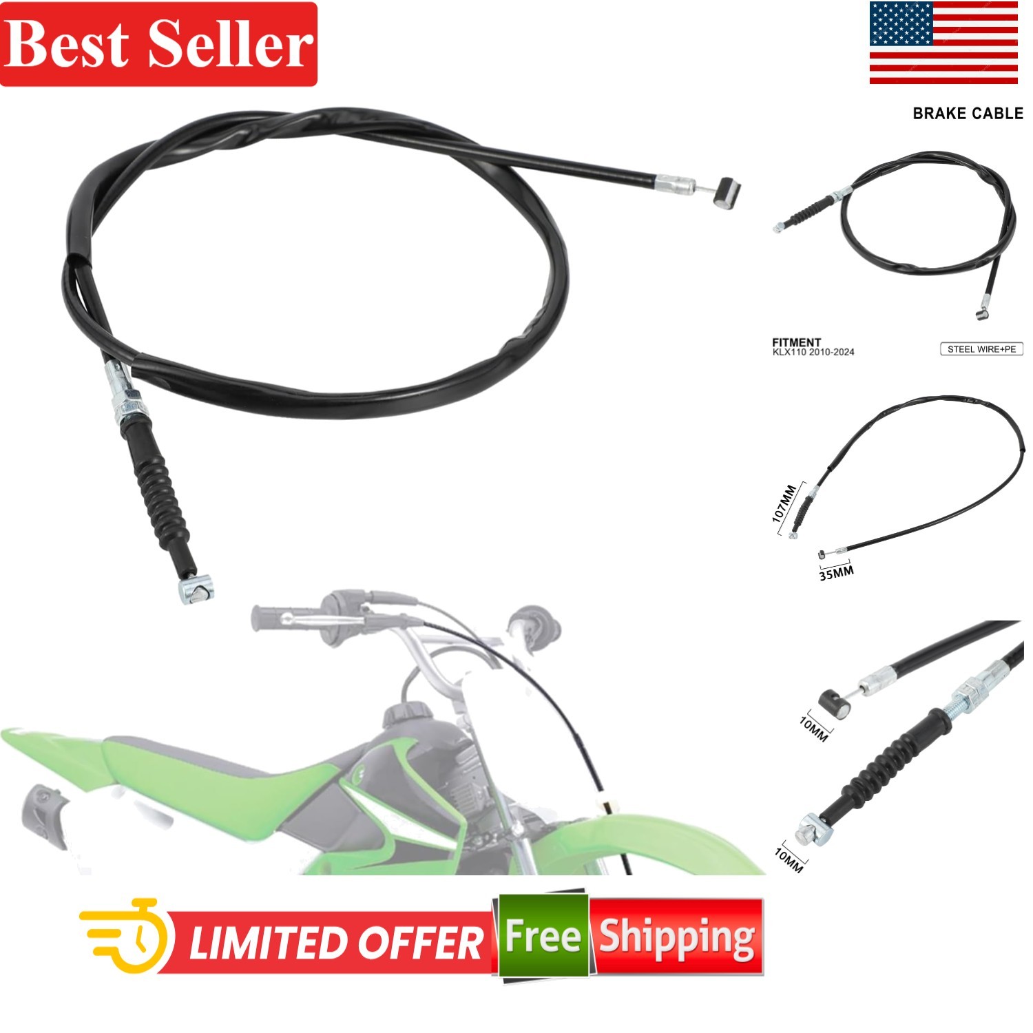 Durable Steel Wire Brake Cable for KLX 110 Models 2002-2024 – Enhanced Control