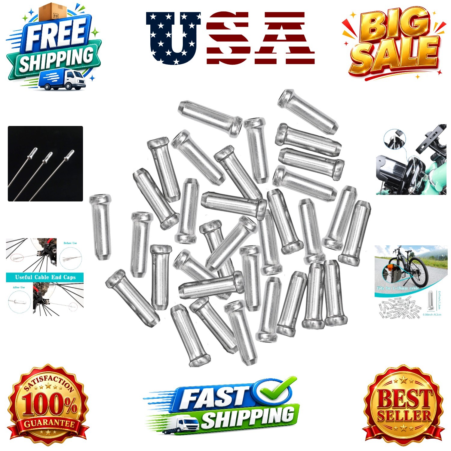 Bike Cable End Caps, 100PCS Alloy Cable End Crimps, Bicycle Cable Ends | Bike…