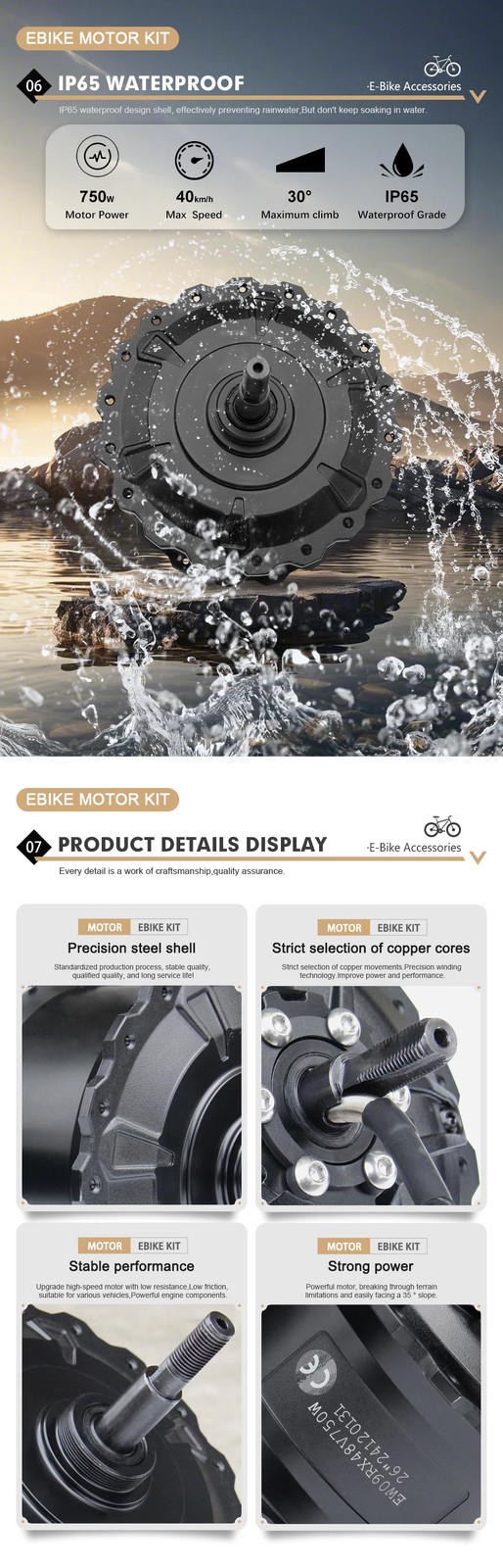 48V 750W Hub Motor Dropout 170mm Snow/Beach Ebike Rear Rotate Hub Motor Wheel