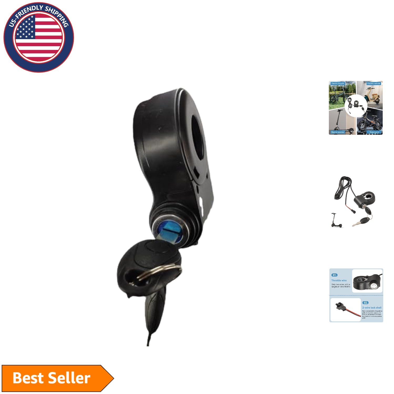 E-Bike Thumb Throttle with Key Ignition Switch for Effortless Control