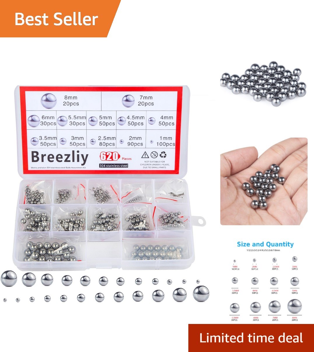 Stainless Steel Bearing Balls Assortment Kit 620Pcs – Perfect for DIY Projects