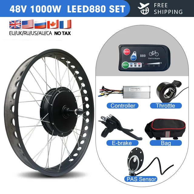 Snow E-bike Conversion Kit 48V 1000W Rear Rotate Hub Motor Wheel 20er 24er 26er
