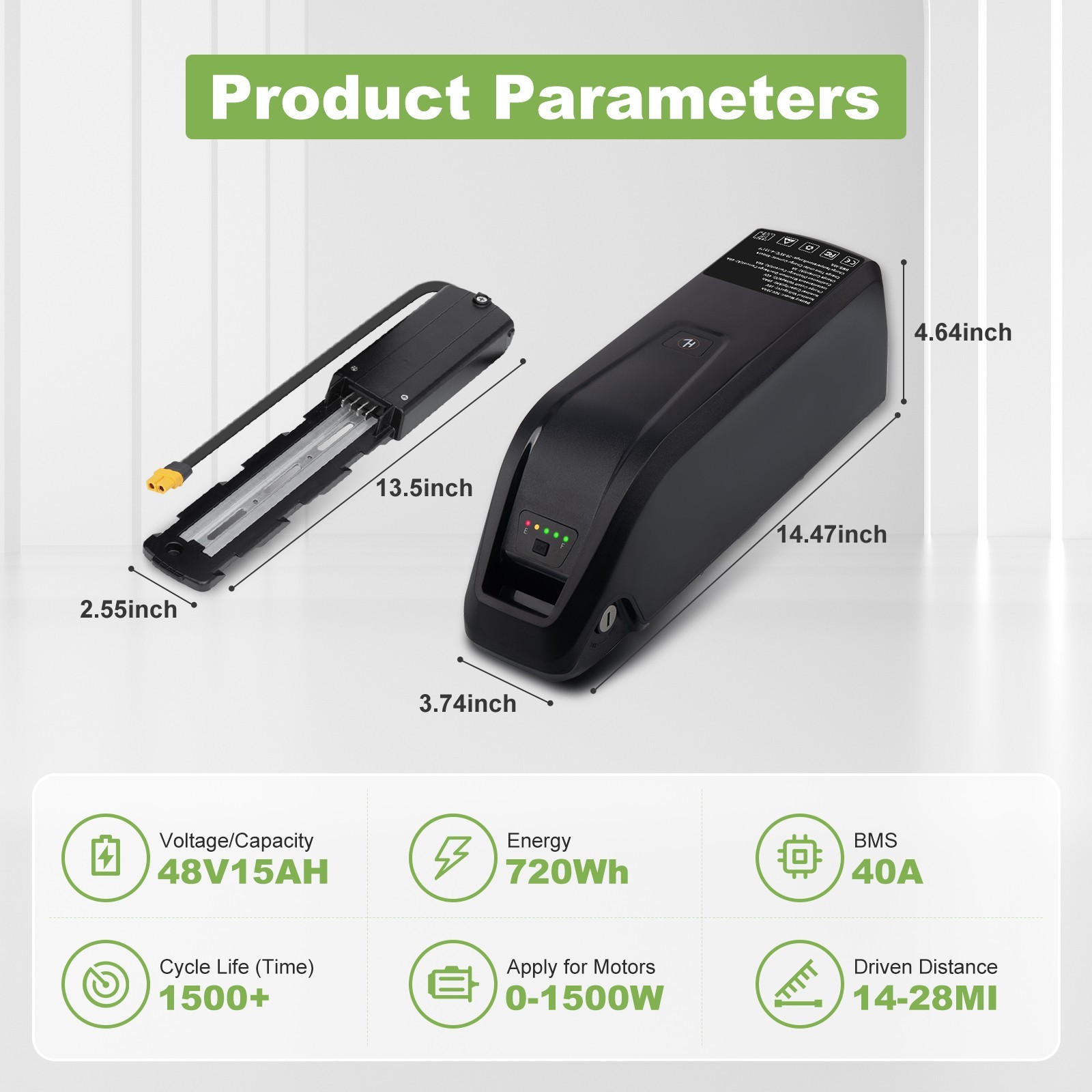 UUG Ebike Battery 48V, 4PIN Rated Capacity 15Ah/20Ah Electric Bicycle Battery