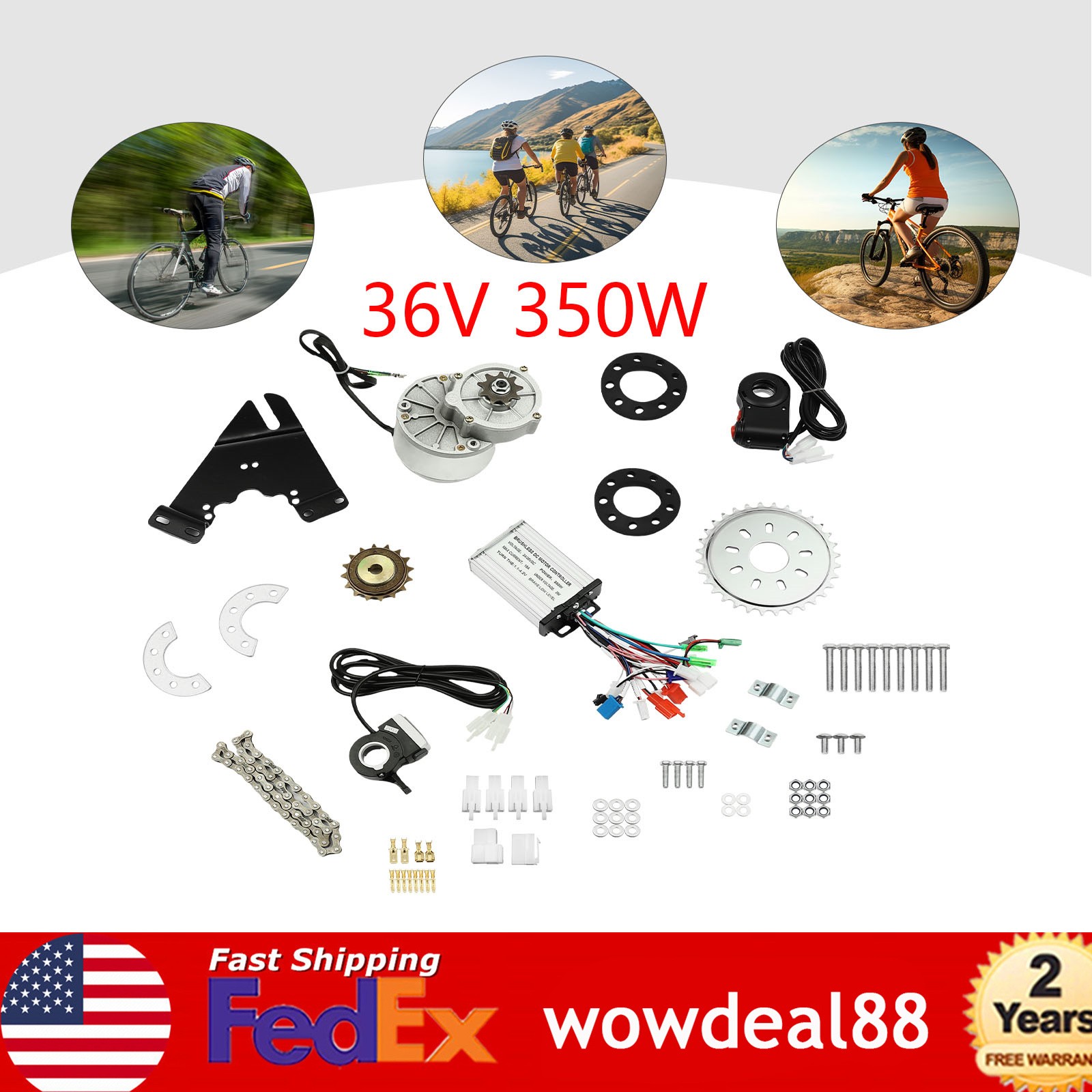 350W 36V Electric Bicycle Brushless Motor E-Bike Conversion Kit Adjustable Speed