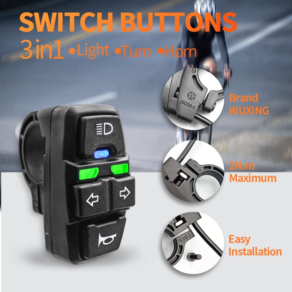 WUXING DK336 Electric Bike Scooter Light Switch 24V/36V/48V/60V/72V Ebike Lam…