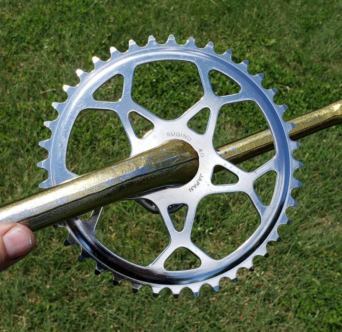 Nice! Old School Panda BMX Sugino Japan 178mm Gold Crankset 1981 40t Snowflake