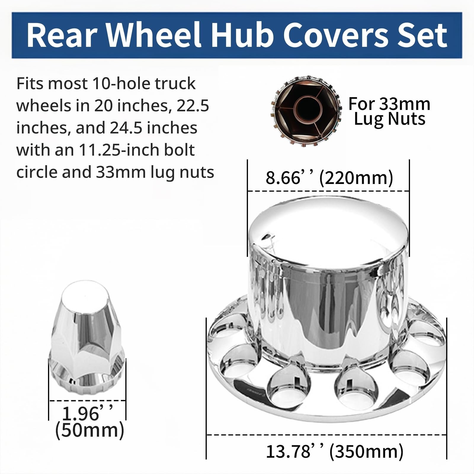High Soar Chrome Rear Hub Covers Set ABS with 33mm Thread-on Frustum Lug Nut …