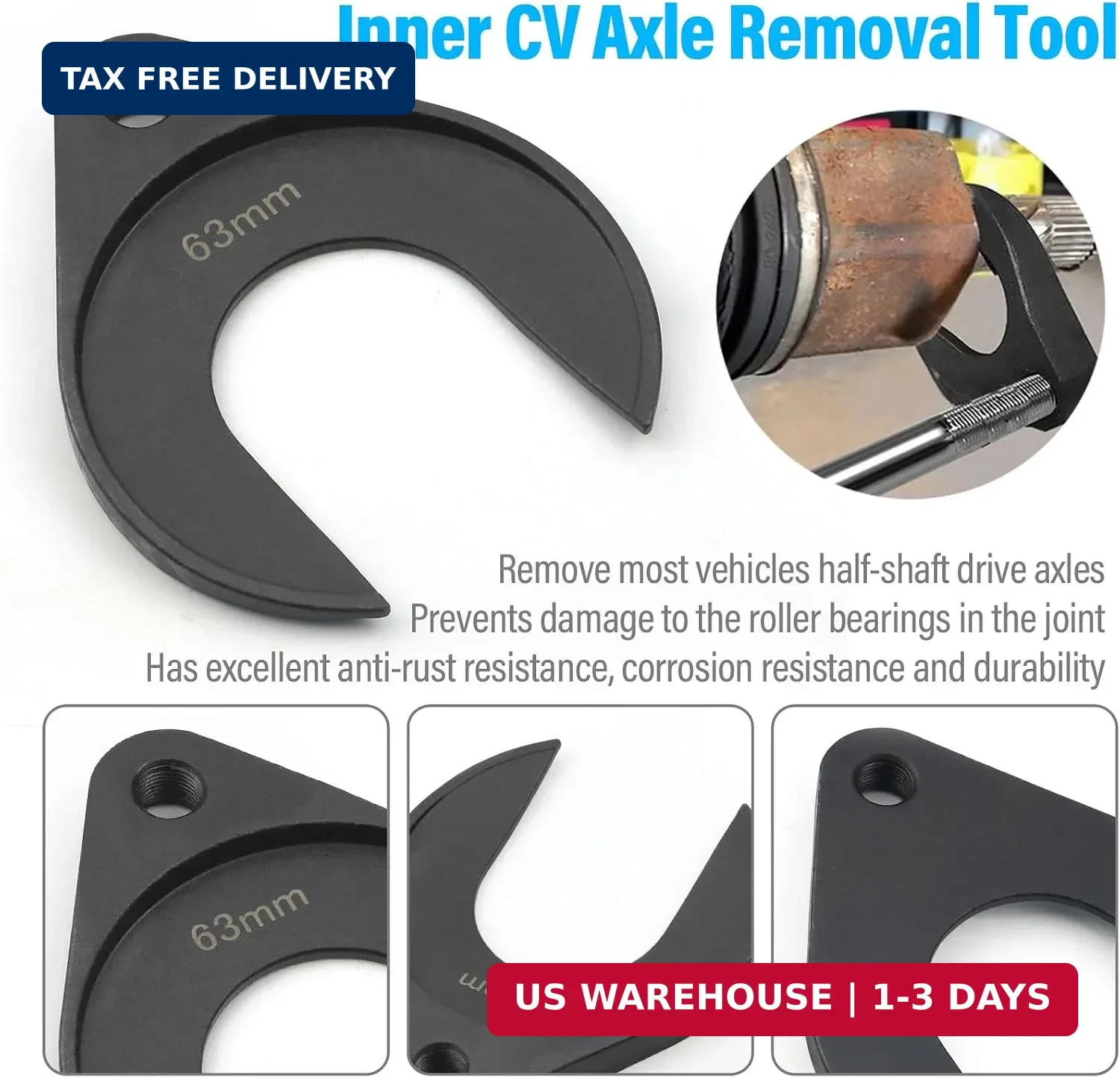 63mm Inner CV Axle Puller Removal Tool with Nut, Front Wheel Drive Axle Pulley A
