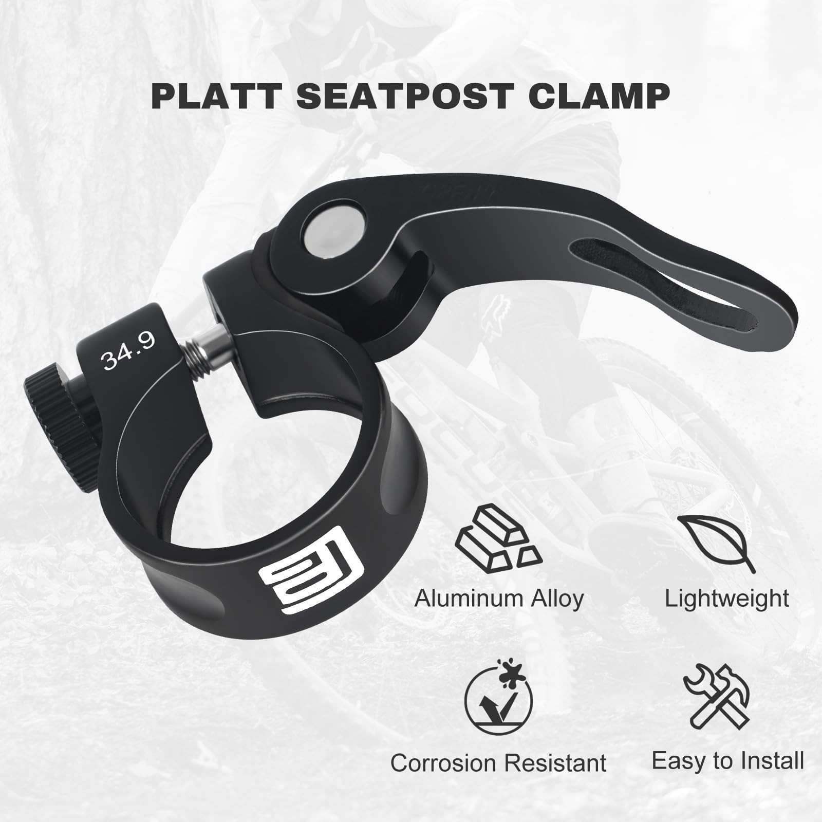 PLATT Bicycle Seatpost Clamp Quick Release Aluminum 34.9mm Black
