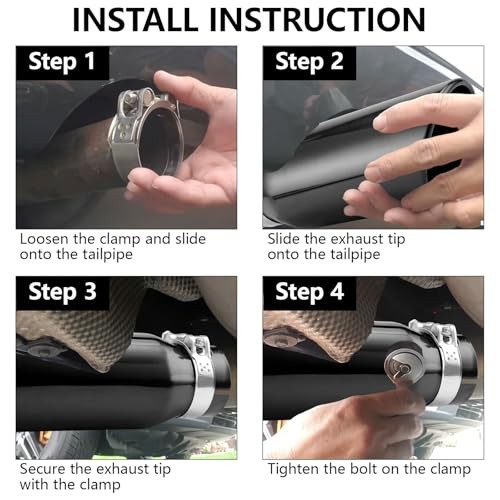 Black Exhaust Tips 2.5″ Inlet, 2.5″ Inlet 2.5″ ID – 4″ OD – 12″ Long Clamp on