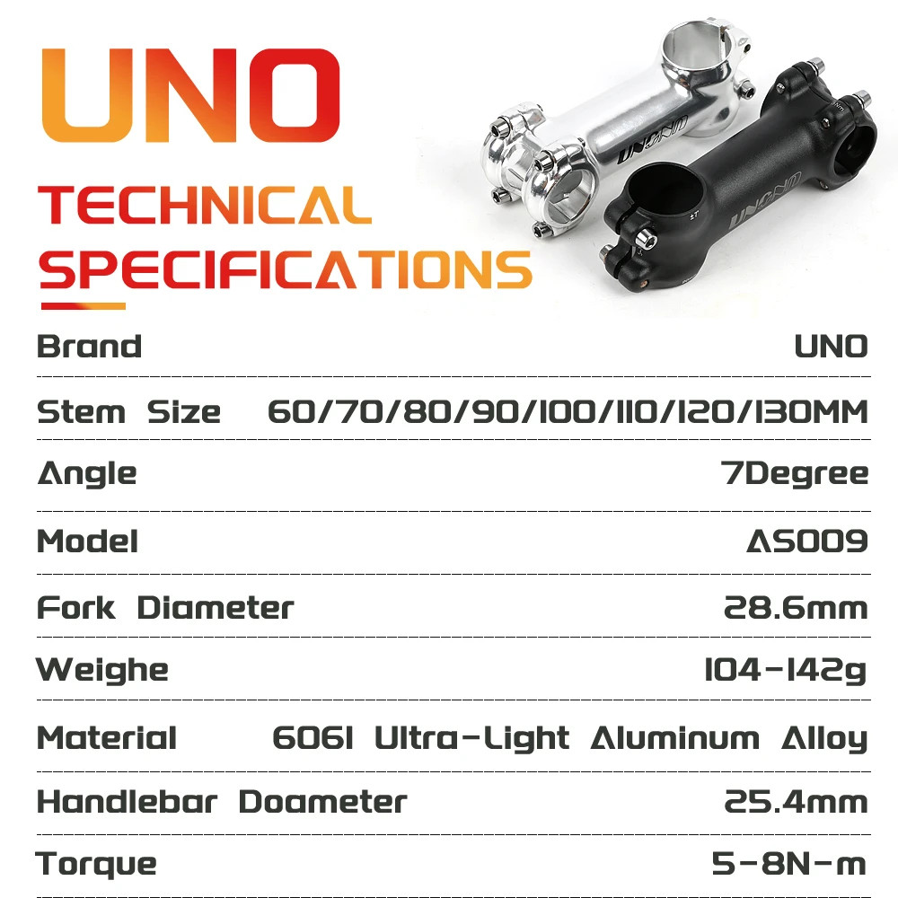 UNO Bike Stem 25.4mm 7/17/35° 60-130mm MTB Road Kalloy Alloy Black