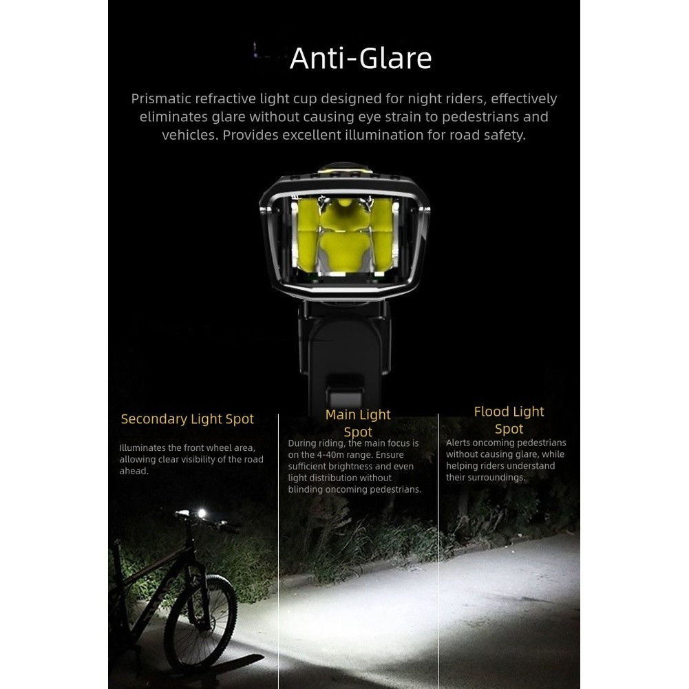 Smart Sensor Rechargeable Bike Light with Waterproof ABS Body and Auto Dimming