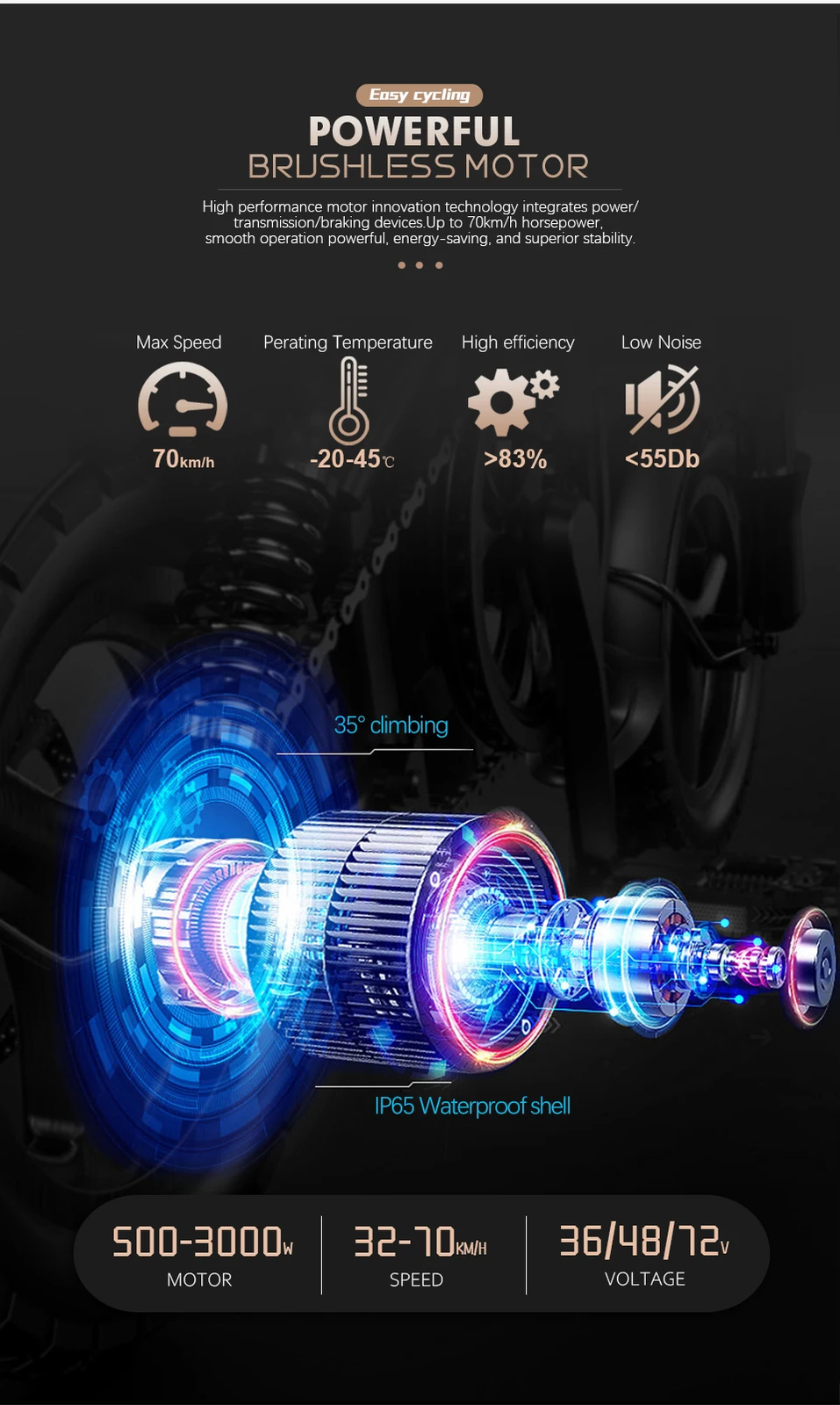 48V 500W 1000W 1500W 3000W 20 26inch Hub Motor for Snow E-bike Conversion Kit